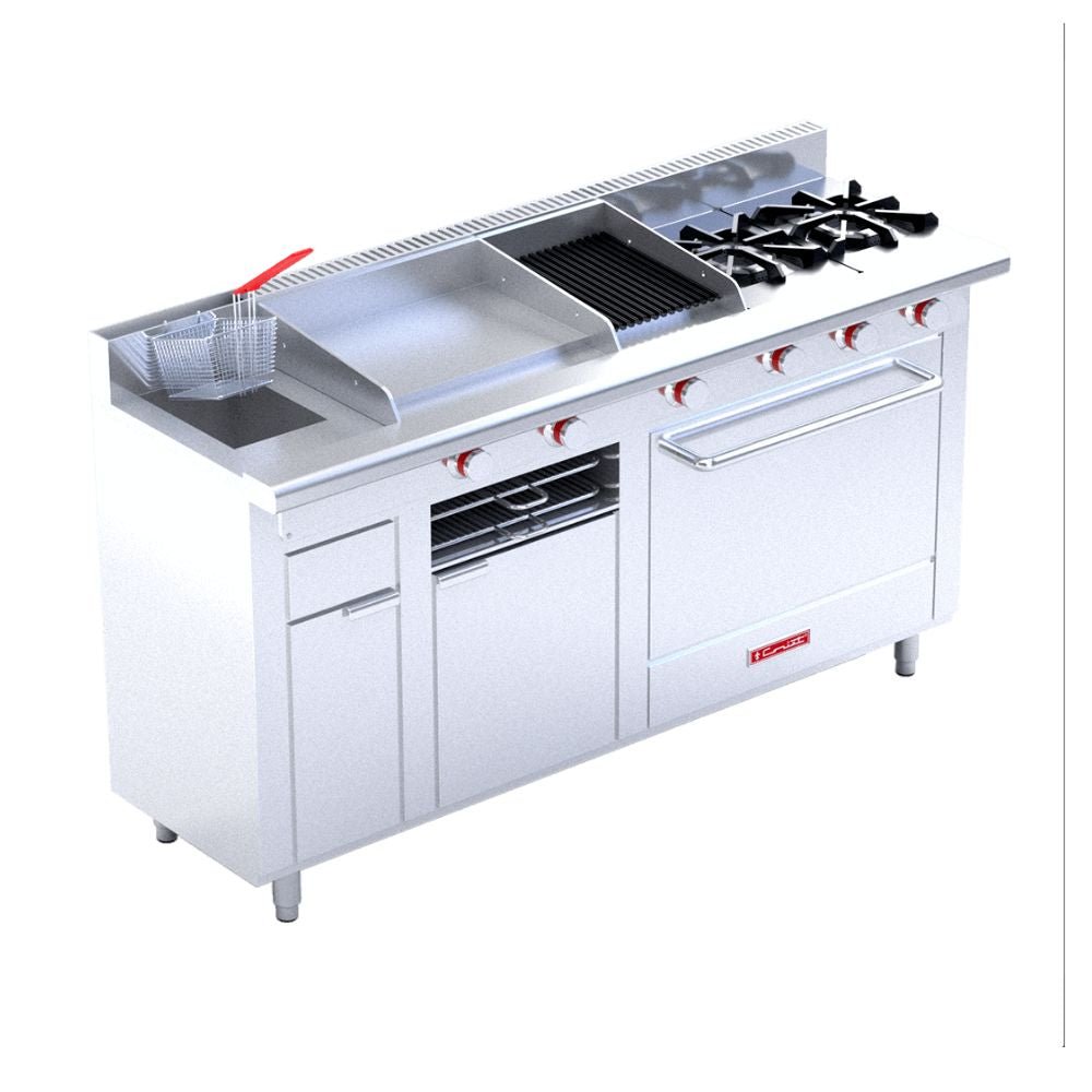 CORIAT MÚLTIPLE PETIT | Estufa | Restaurante Cafeteria Loncheria Fonda Cenaduria Pasteleria | 2 Quemadores | Asador Plancha Freidor Gratinador Horno | Gas | Estufa Lineal Petit Asador Parrilla Plancha Freidor Horno Gratinador Salamandra Multiple Gabinete Restaurante Comida Charola Residuos Quemador Canastilla Niquelada Uso Rudo Comedor Industrial