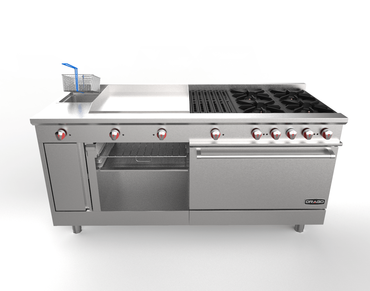 Drago UNIVERSAL Estufa 4 Quemadores Asador Radiante Freidor Gratinador Plancha 1 ft Acero Inoxidable - - Drago - King Star