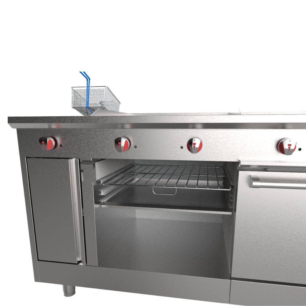 Drago UNIVERSAL Estufa 4 Quemadores Asador Radiante Freidor Gratinador Plancha 1 ft Acero Inoxidable - - Drago - King Star