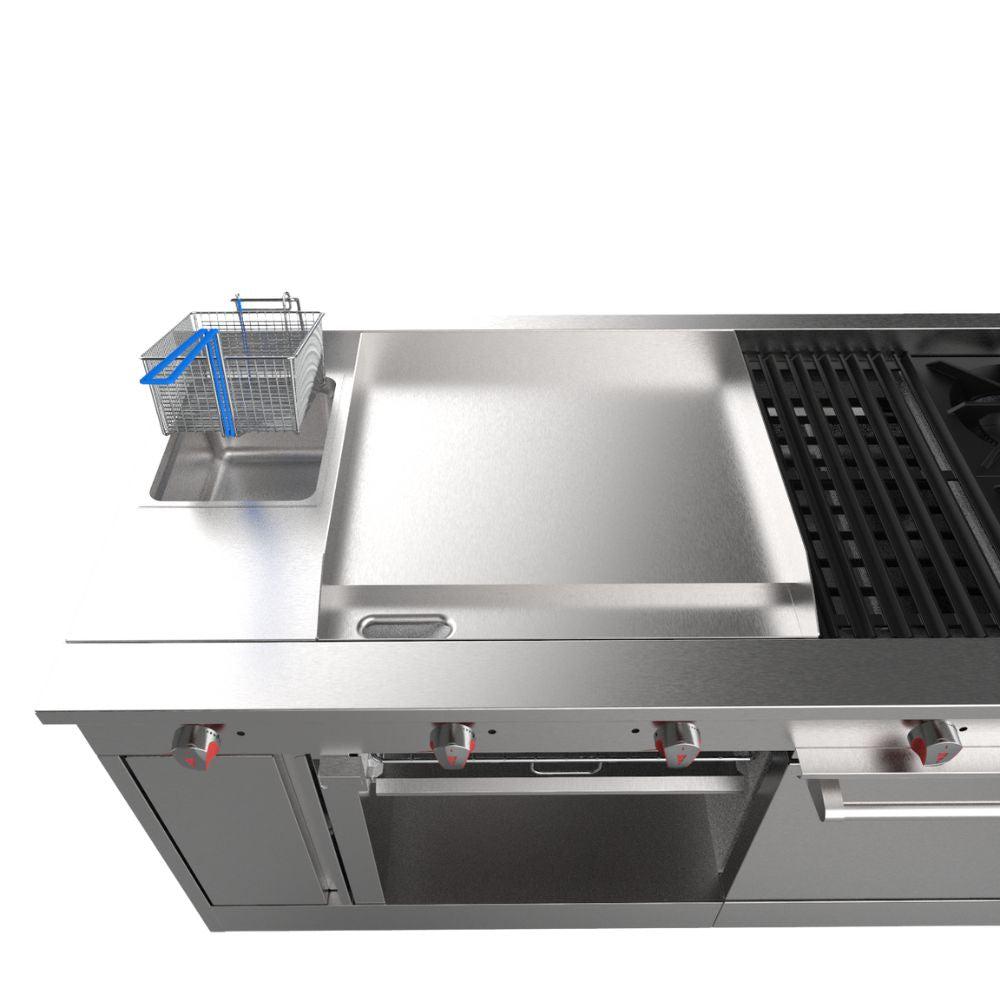 Drago UNIVERSAL Estufa 4 Quemadores Asador Radiante Freidor Gratinador Plancha 1 ft Acero Inoxidable - - Drago - King Star