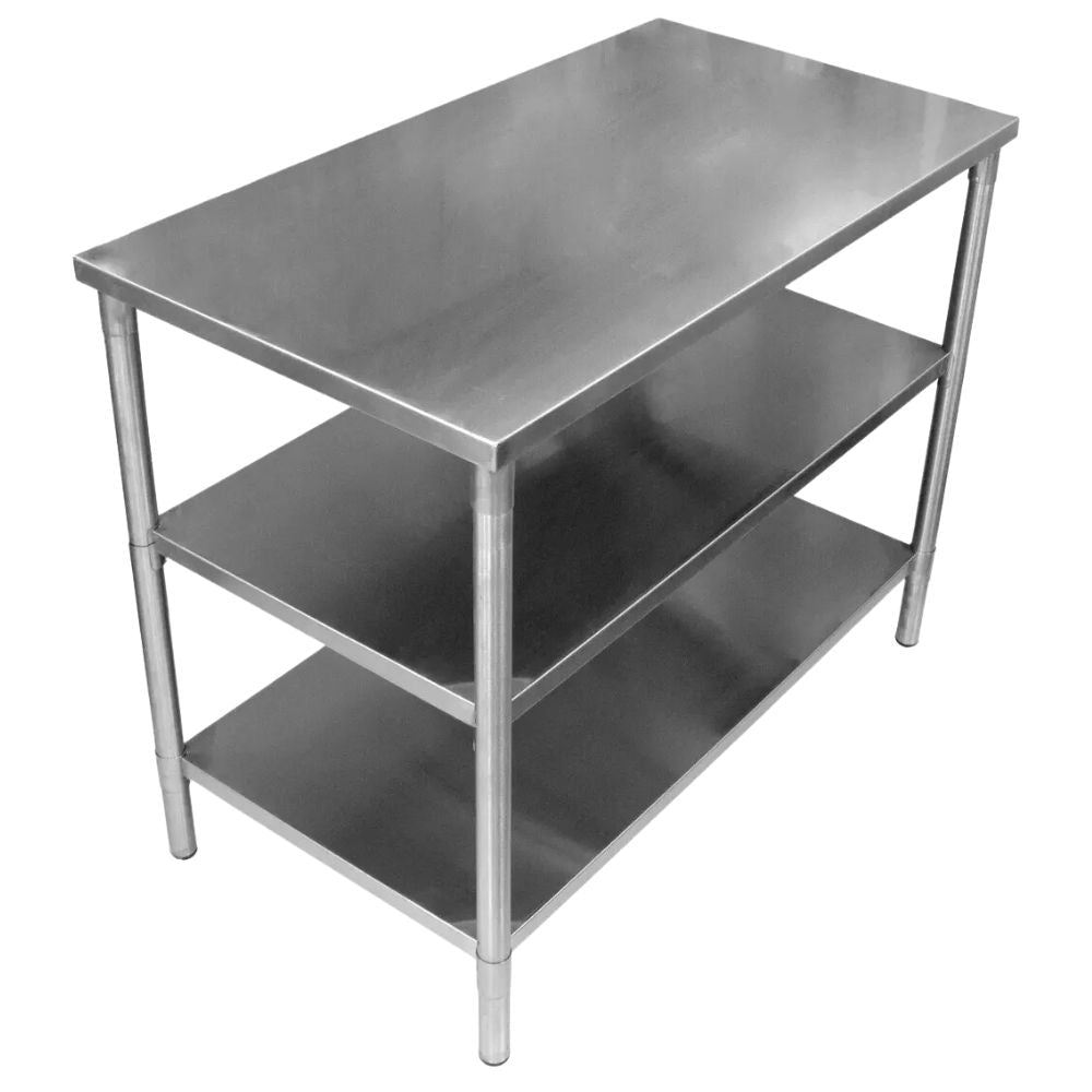 MESA King Star MLM1768853547 | Mesa Isla | Frente 110 cm | Doble Entrepaño | Acero Inoxidable | Cocina Industrial Restaurante Hotel