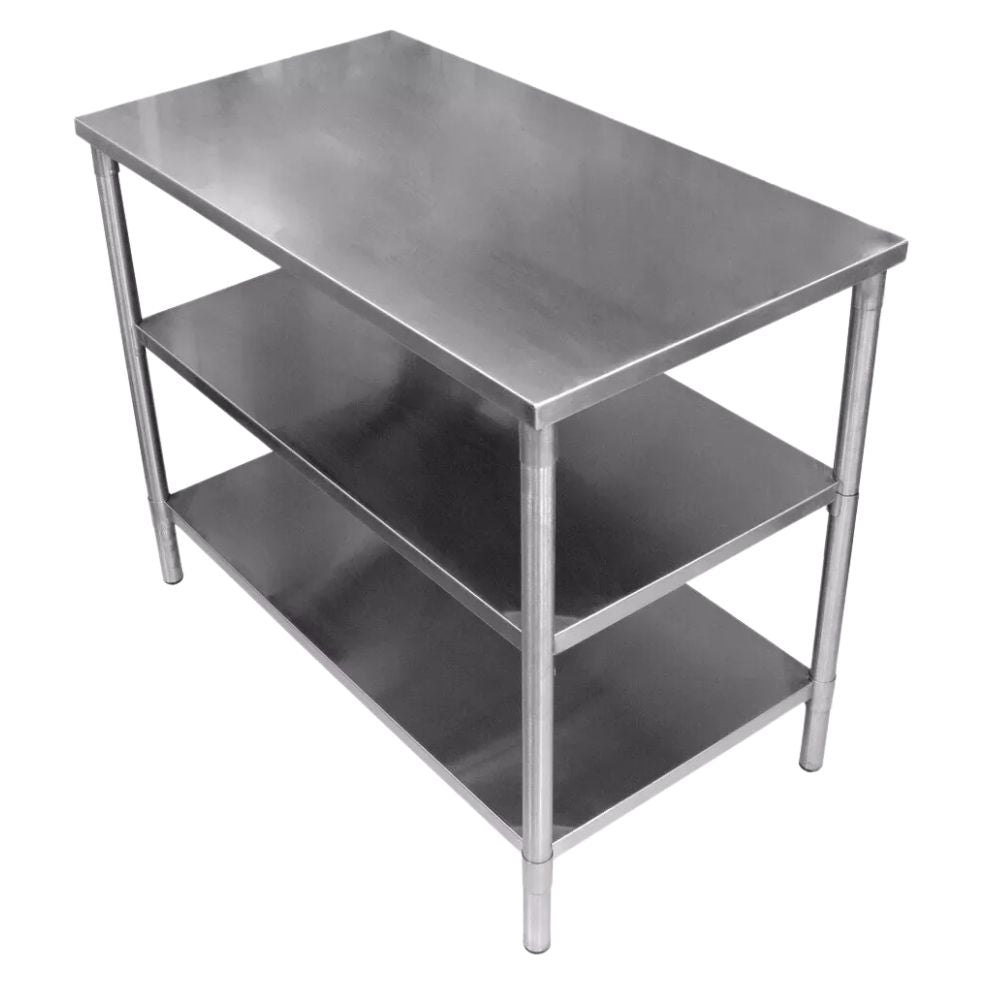 MESA MINDEJAL MLM1768853547 | Mesa Isla | Frente 110 cm | Doble Entrepaño | Acero Inoxidable | Cocina Industrial Restaurante Hotel Bar Restaurante Cafeteria Guarniciones Comedores Industriales Cocinas Industriales Panaderia Carniceria Preparación Sushi Postres Ensaladas Baguettes