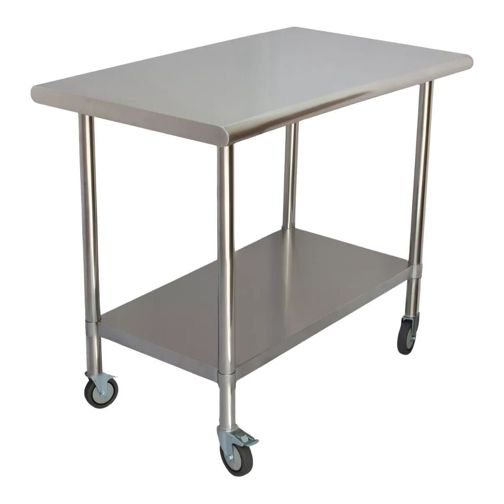 MESA King Star MLM2960001178 | Mesa en Isla con Ruedas | Frente 91 cm | Acero Inoxidable | Cocina Industrial Restaurante Bar
