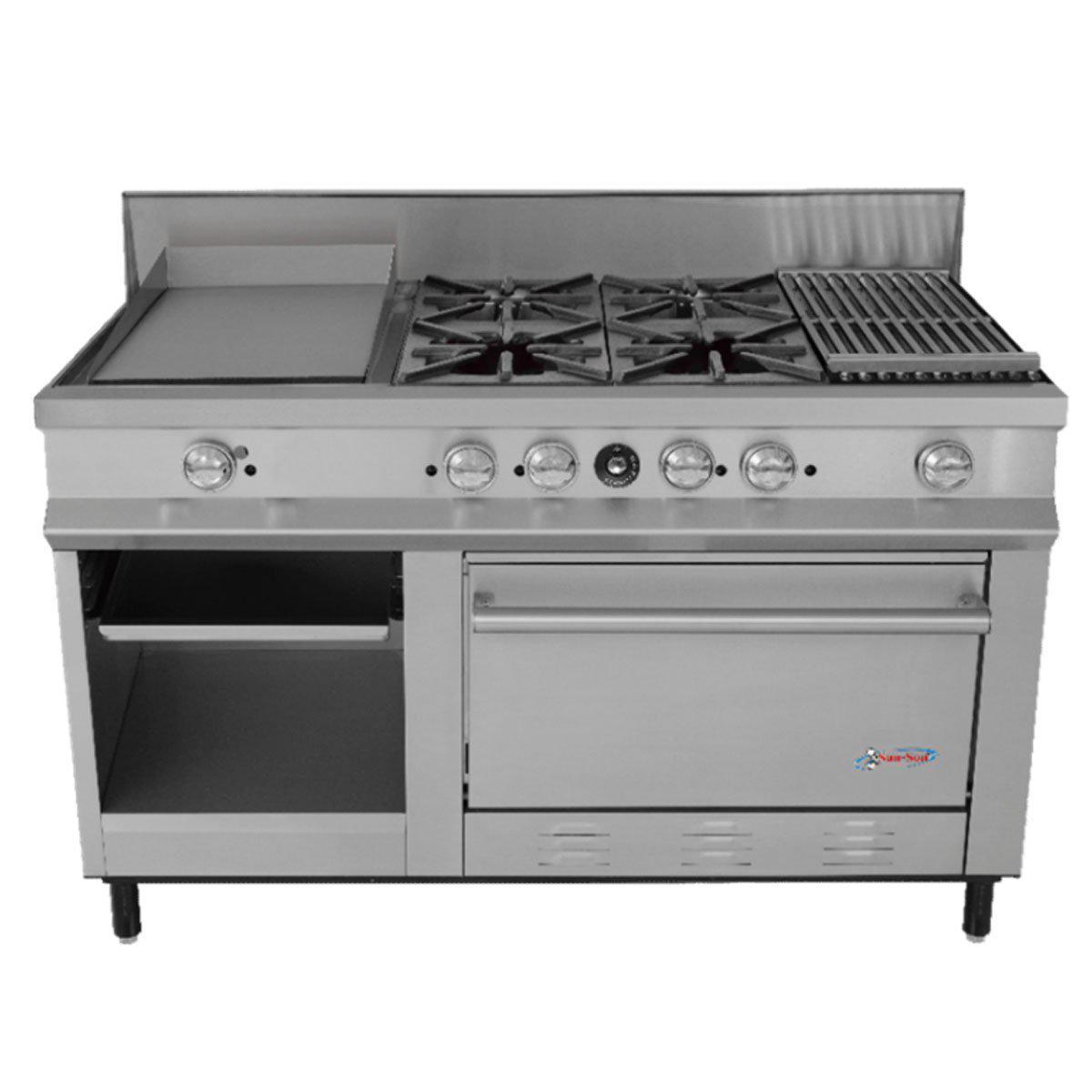 San-Son SSEC Estufa Maestra Compacta Acero Inoxidable 4 Quemadores Parrilla Plancha Asador Gratinador - Estufas / Mixtos / Con y sin Horno - San Son - King Star