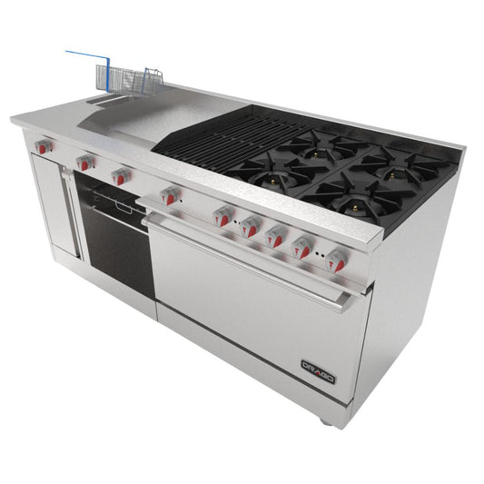 Drago UNIVFG/ S-PD Estufa 4 Quemadores Asador  Freidor Gratinador Plancha 2 ft Acero Inoxidable -  - Drago - King Star