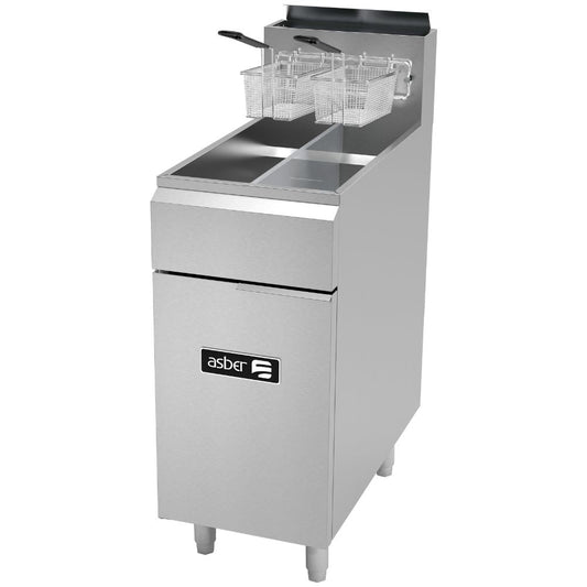FREIDORA ASBER AEF-2525-S | Freidora | 2 Tinas | 2 Canastillas | 4 Quemadores | Acero Inoxidable | Gas | Snacks Pollo Papas | Freidora Gas Preparación Alimentos Cocción Tina Canastilla Acero Inoxidable Alambrón Mango Plastificado Quemador Tipo Guitarra Tubo Válvula Desagüe Patas Nivelador Regulable Restaurante Hotel Cafetería Negocio Local Industrial Bistró Guzguera Alitas Snack Papas Francesa Gajo Boneless Salchipulpo Pollo Frito Fritura 