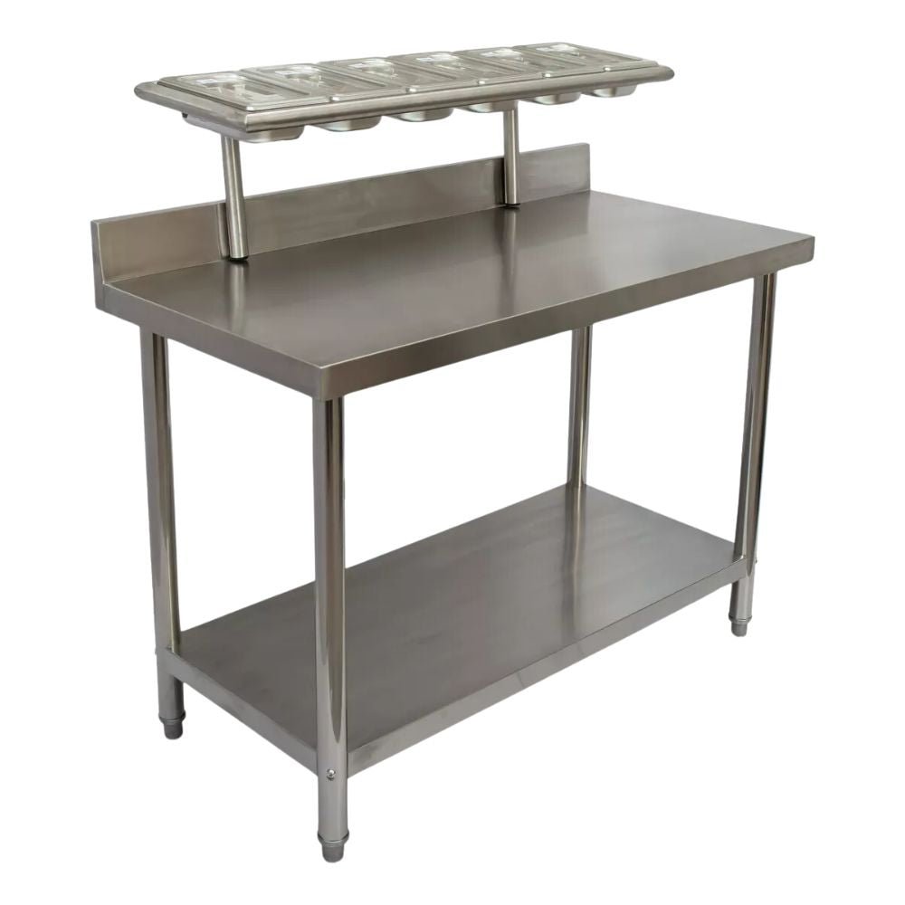 MESA King Star MLM1631502832 | Mesa para Pizzería | Frente 120 cm | 6 Insertos | Acero Inoxidable | Cocina Industrial Pizzería Restaurante