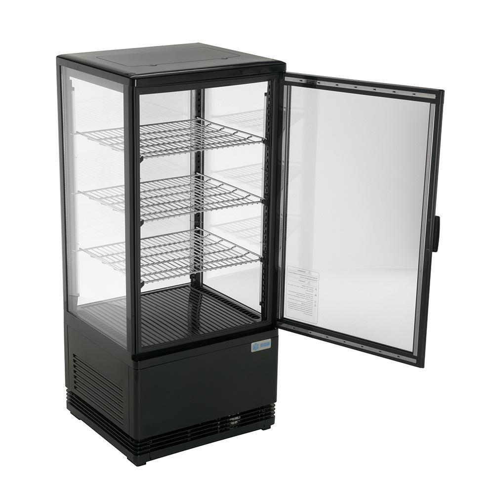 Migsa Rt-78L Refrigerador Panorámico vertical con 1 Puerta Recta de Cristal, 3 Parrillas y  2.75 Pies - 78 Litros de capacidad. Con iluminación LED, Cuerpo esmaltado Negro - Refrigeradores - Migsa - King Star