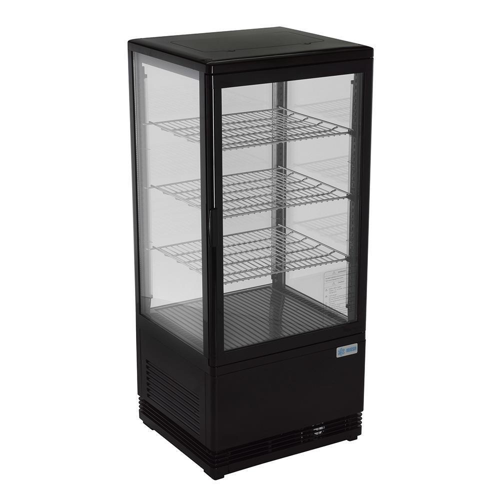 Migsa Rt-78L Refrigerador Panorámico vertical con 1 Puerta Recta de Cristal, 3 Parrillas y  2.75 Pies - 78 Litros de capacidad. Con iluminación LED, Cuerpo esmaltado Negro - Refrigeradores - Migsa - King Star
