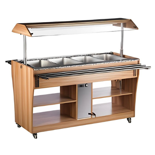 Migsa RTR-1490L Mesa Bufetera Caliente Movil 4 Insertos Enteros Restaurante Comedor Industriales Banquetes Calentador Alimentos Platillos.  King Star. Envíos seguros a todo México. Cotiza hoy mismo.