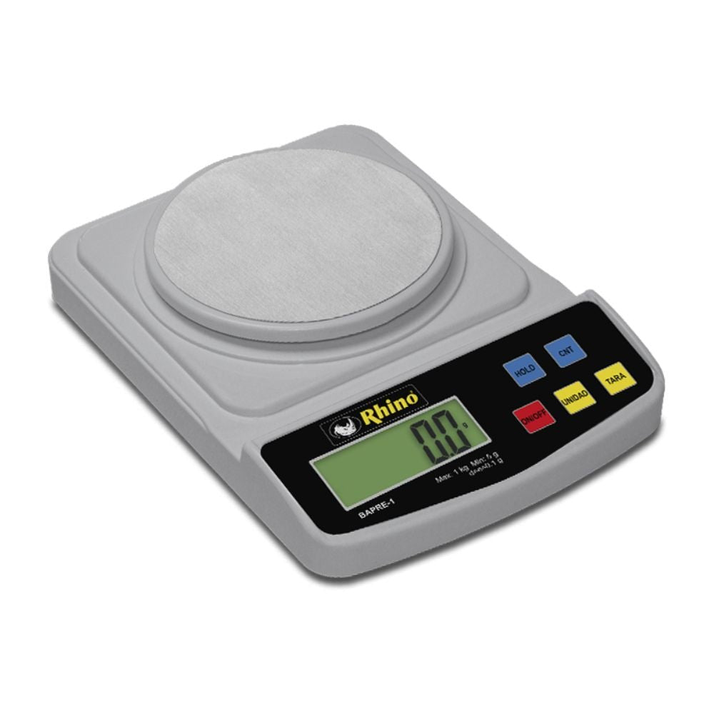 BÁSCULA RHINO BAPRE-1 | Báscula Precisión | 1 Kg | Plato de Plástico ABS Cubierta de Acero Inoxidable | Reposterias Restaurante Laboratorios Reposterias Farmaceuticas Bacula Gramera Porcionadora Precisión Uso Comercial Hogar Libras Gramos Onzas Restaurante Gourmet Mililitros Medir Agua Leche Alimentos Fresco Tienda Abarrotes Gelatina Pesaje
