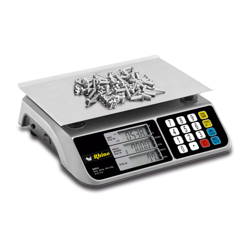 Rhino BAR-6 Bascula Mostrador Multifuncional 20 kg Sobre Mostrador Recepción Pesar Cobrar Báscula para Fruteria Verduleria Tienda Negocio. Ideal para pesar, tianguis, frutas, verduras, casa, restaurante, carnicería, cremería, cocina, comedor industrial, negocio, carnes, tienda, etc. King Star. Envíos seguros a todo México. Cotiza hoy mismo.