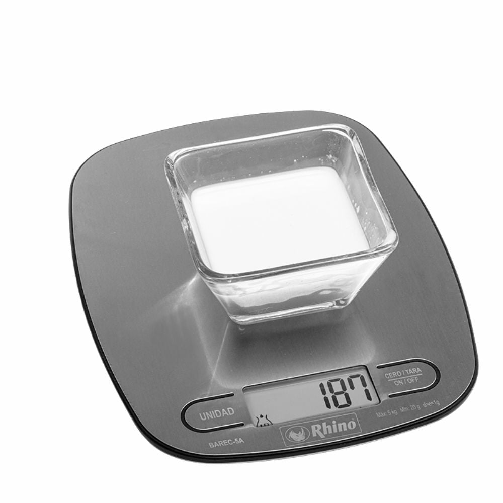 BÁSCULA RHINO BAREC-5A | Báscula de Cocina | 5 Kg | Plato de Acero Inoxidable | Alimentos Cocina Panadería Repostería Pastelería Restaurante