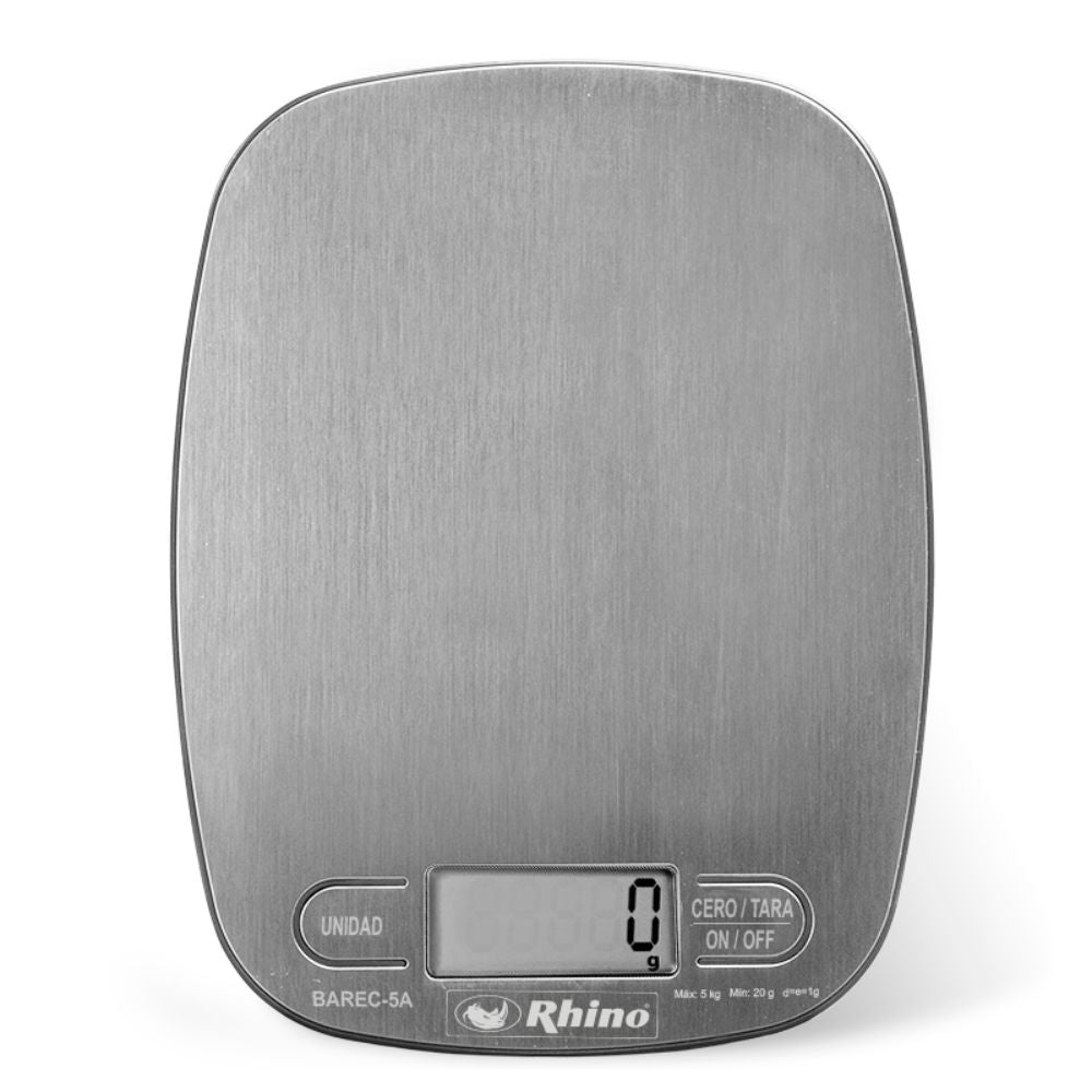 BÁSCULA RHINO BAREC-5A | Báscula de Cocina | 5 Kg | Plato de Acero Inoxidable | Alimentos Cocina Panadería Repostería Pastelería Restaurante
