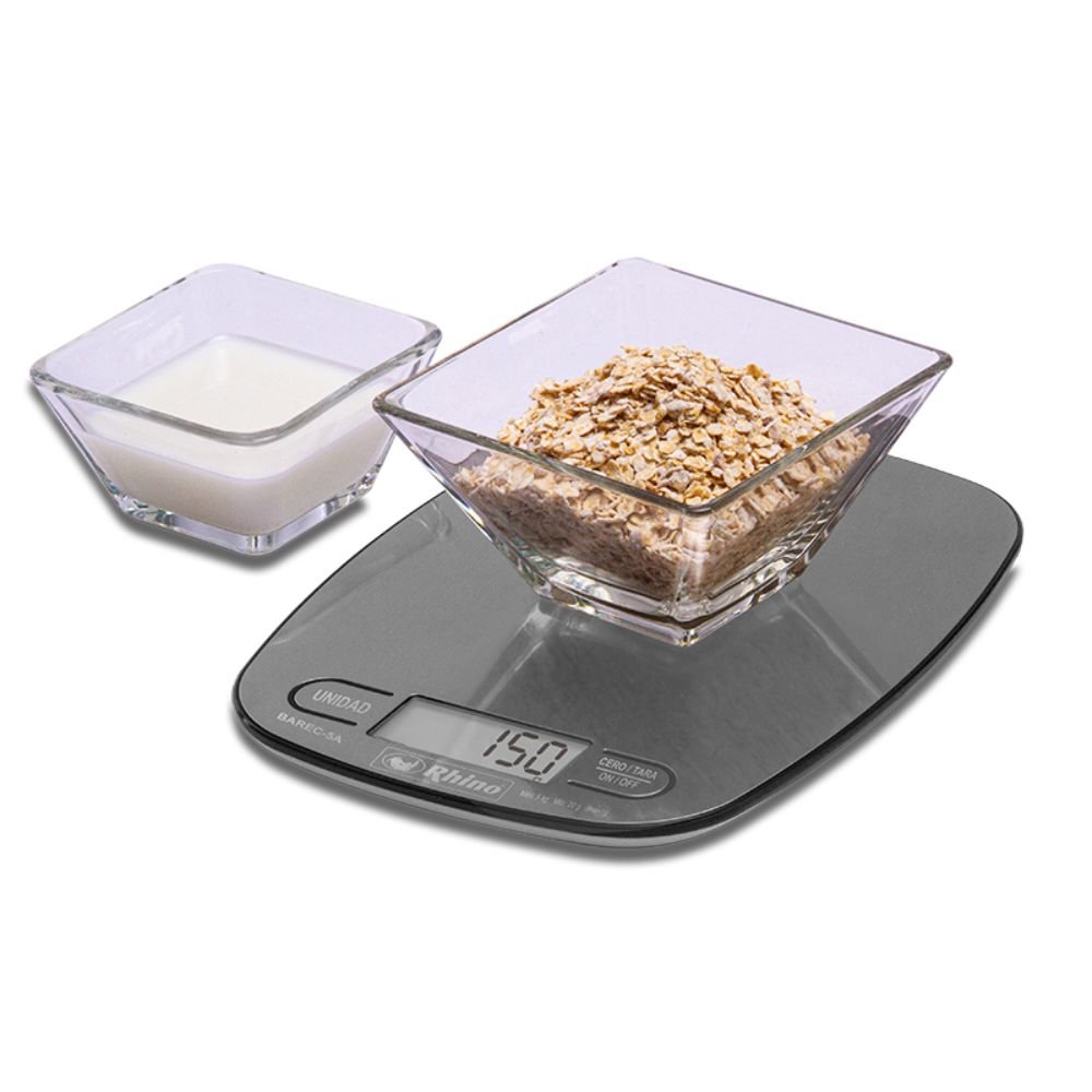 BÁSCULA RHINO BAREC-5A | Báscula de Cocina | 5 Kg | Plato de Acero Inoxidable | Alimentos Cocina Panadería Repostería Pastelería Restaurante