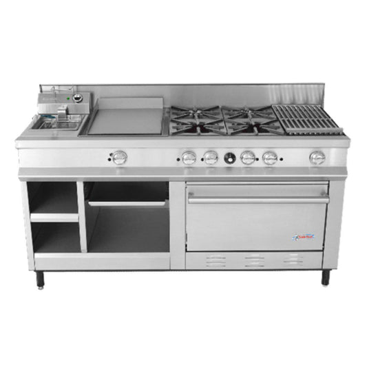 San-Son SSEM Estufa Maestra Acero Inoxidable 4 Quemadores Plancha Gratinador Freidor Asador - Estufas / Mixtos / Con y sin Horno - San Son - King Star