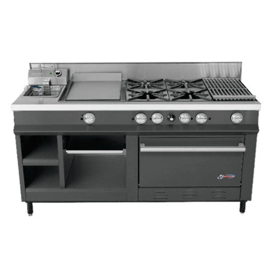 San-Son SSEMB Estufa Maestra Black Acero Inoxidable 4 Quemadores Plancha Gratinador Freidor - Estufas / Mixtos / Con y sin Horno - San Son - King Star