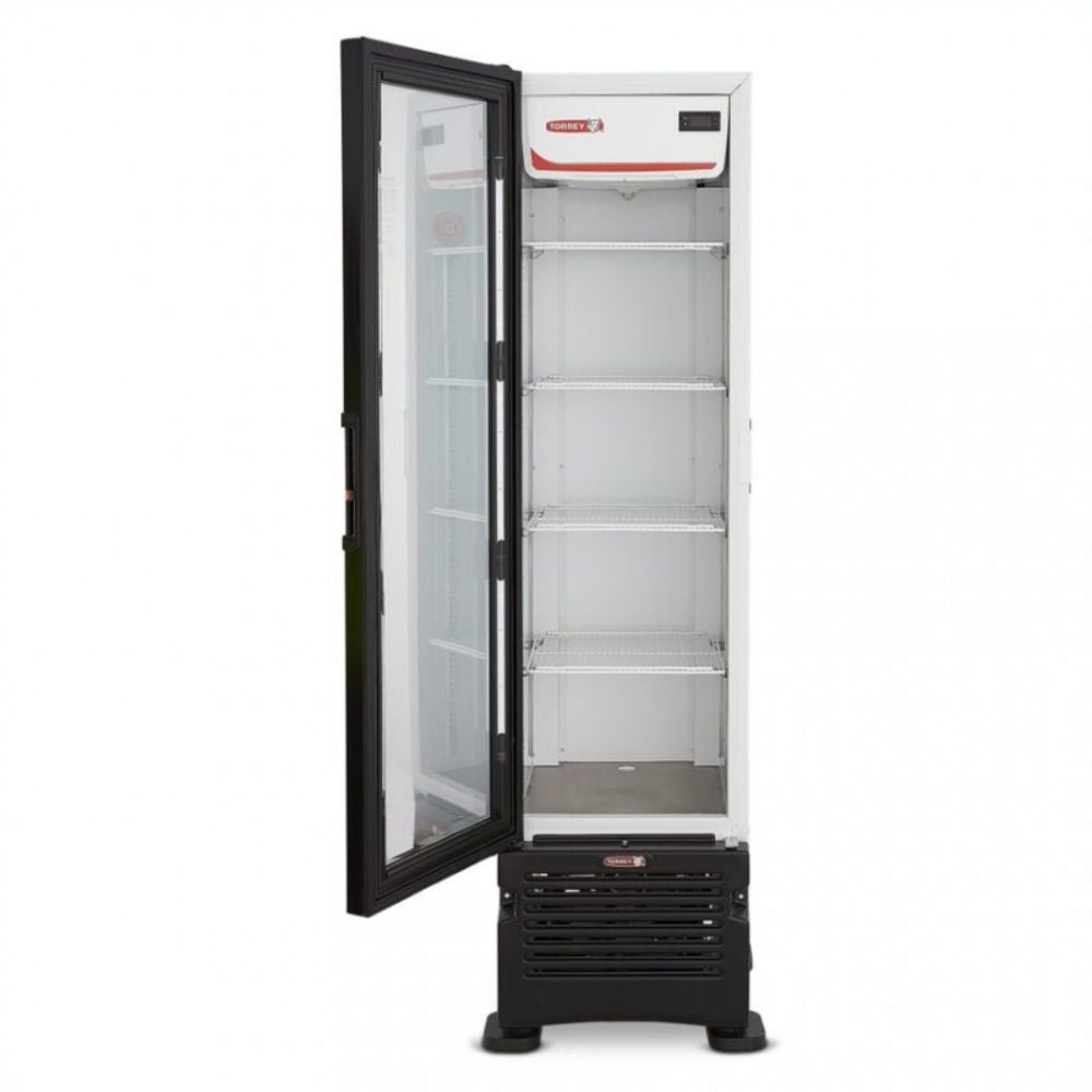 Torrey VR08 TVC08 Refrigerador Enfriador Vertical 1 Puerta Cristal 4 Parrillas Cuerpo Gabinete Exterior Blanco Negro - Refrigeradores - Torrey - King Star