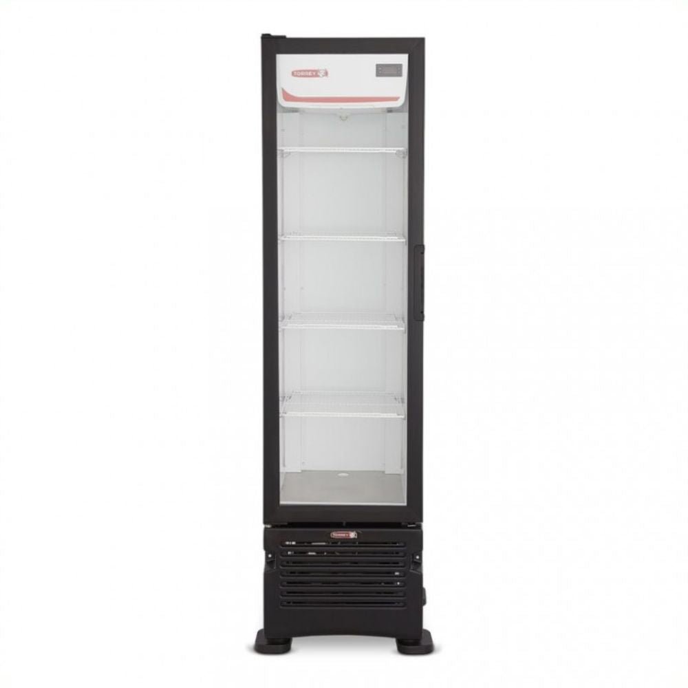 Torrey VR08 TVC08 Refrigerador Enfriador Vertical 1 Puerta Cristal 4 Parrillas Cuerpo Gabinete Exterior Blanco Negro - Refrigeradores - Torrey - King Star