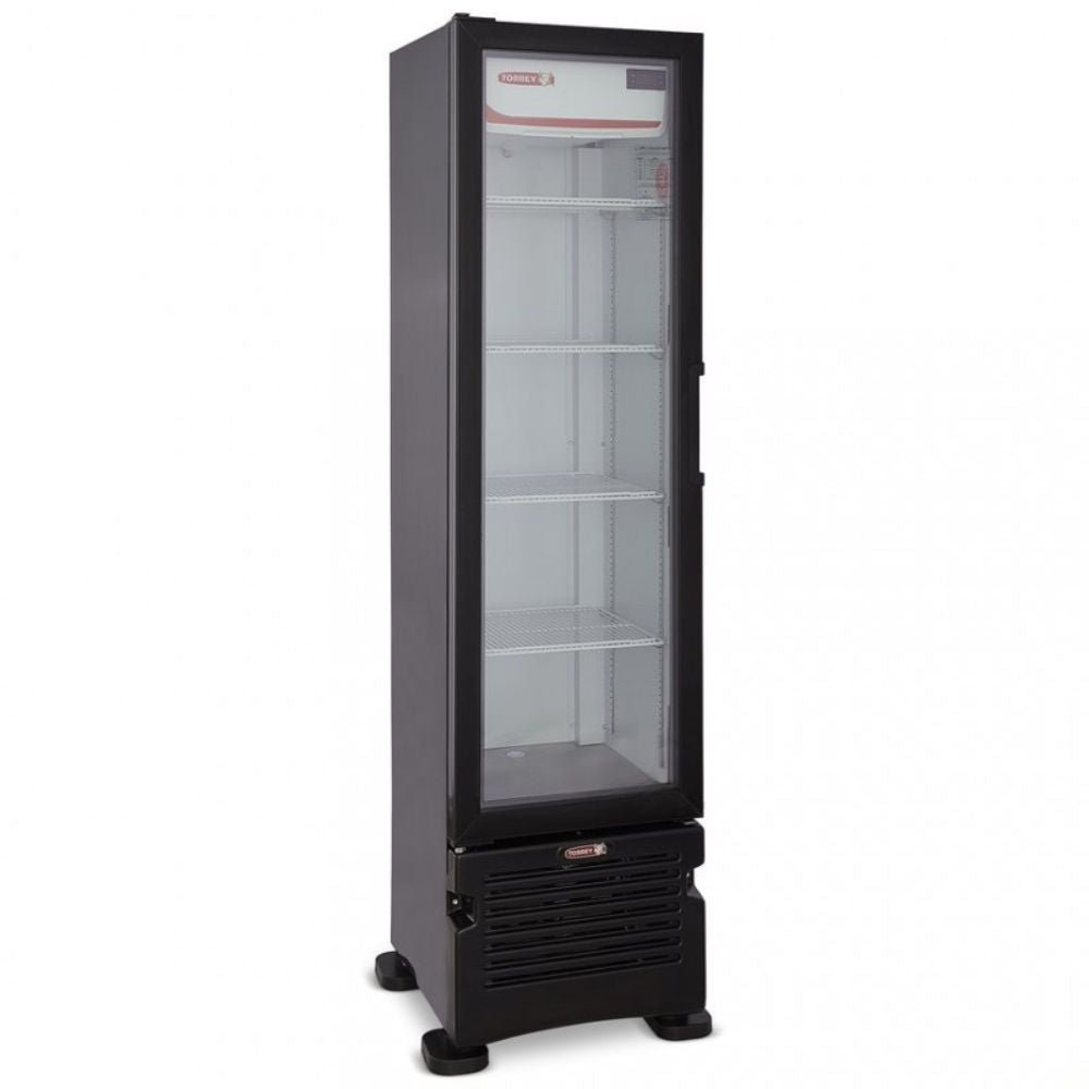 Torrey VR08 TVC08 Refrigerador Enfriador Vertical 1 Puerta Cristal 4 Parrillas Cuerpo Gabinete Exterior Blanco Negro - Refrigeradores - Torrey - King Star