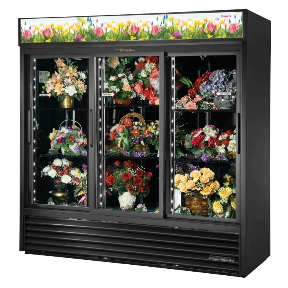 True GDM-69FC-HC-LD Refrigerador Exhibidor Vertical Floral 3 Puertas Cristal 6 Parrillas -  - True - King Star