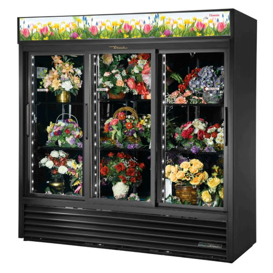 True GDM-69FC-HC-LD Refrigerador Exhibidor Vertical Floral 3 Puertas Cristal 6 Parrillas -  - True - King Star